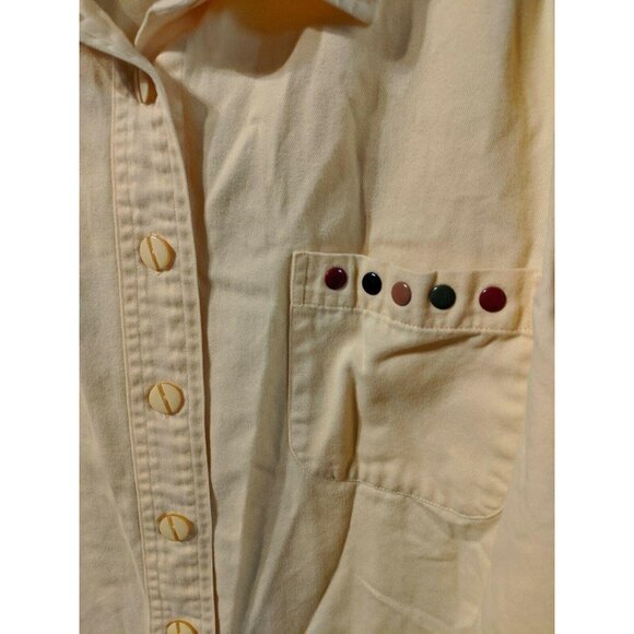 Christopher & Banks CJ Jacket Size L Large Lightweight Yellow Fun Snaps 3/4 Sl - Picture 2 of 6